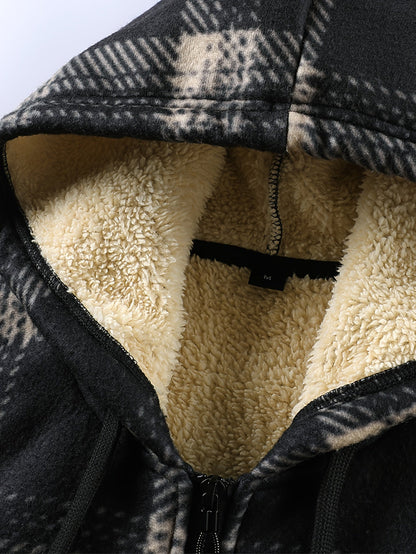 Karierte Herren Kapuzenjacke gefüttert mit Fleece
