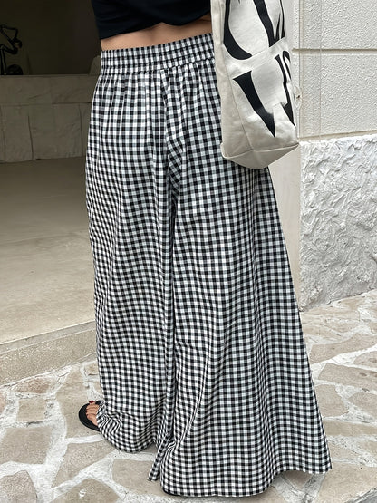 Damen Weitgeschnittene Karohose mit Hoher Taille – Stilvolle Freizeithose für Alltag und besondere Anlässe