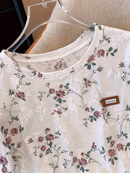 Damen T-Shirt mit Blumenmuster und lockerem Chic-Stil – Ideal für Frühling und Sommer