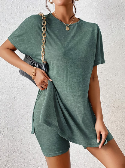 Damen Loungewear Set mit Oversize T-Shirt und Shorts – Eleganter Freizeit-Look für Zuhause oder Alltag
