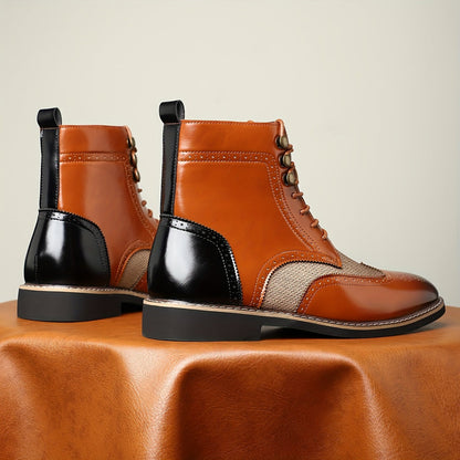Herren Schnürstiefelette Brogue-Stil Zweifarbig mit Lochmuster