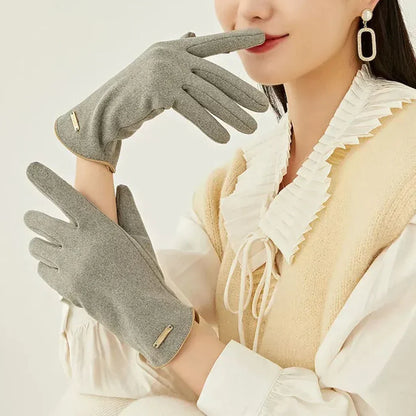 Damen Handschuhe aus weichem Material mit Zierapplikation, Khaki