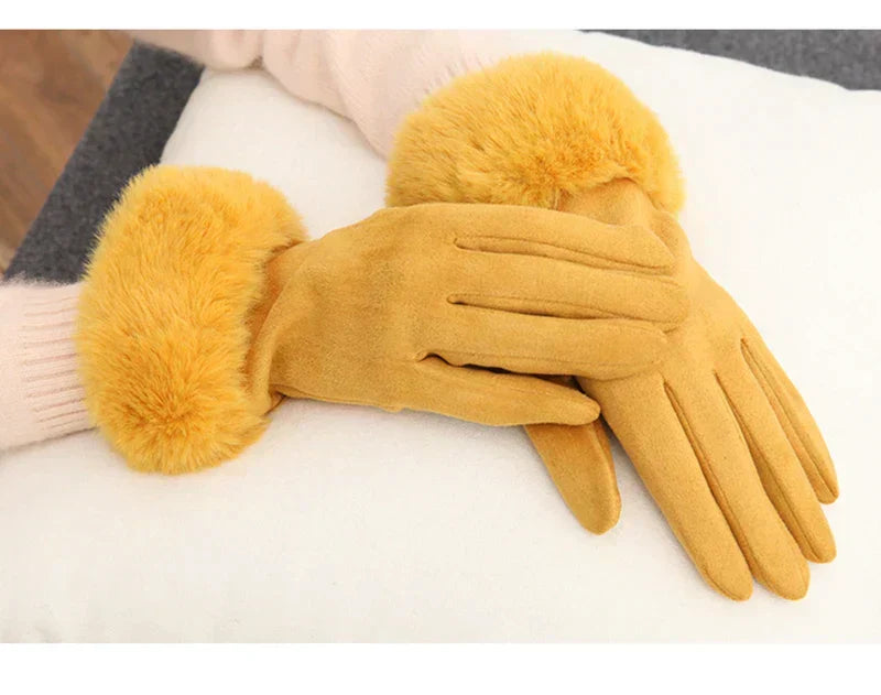 Damen Handschuhe mit Kunstfellbesatz, weich gefüttert, Rosa