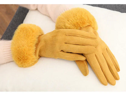 Damen Handschuhe mit Kunstfellbesatz, weich gefüttert, Rosa