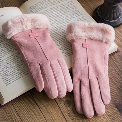 Winterhandschuhe mit Plüschfutter und Pelzbesatz, weich