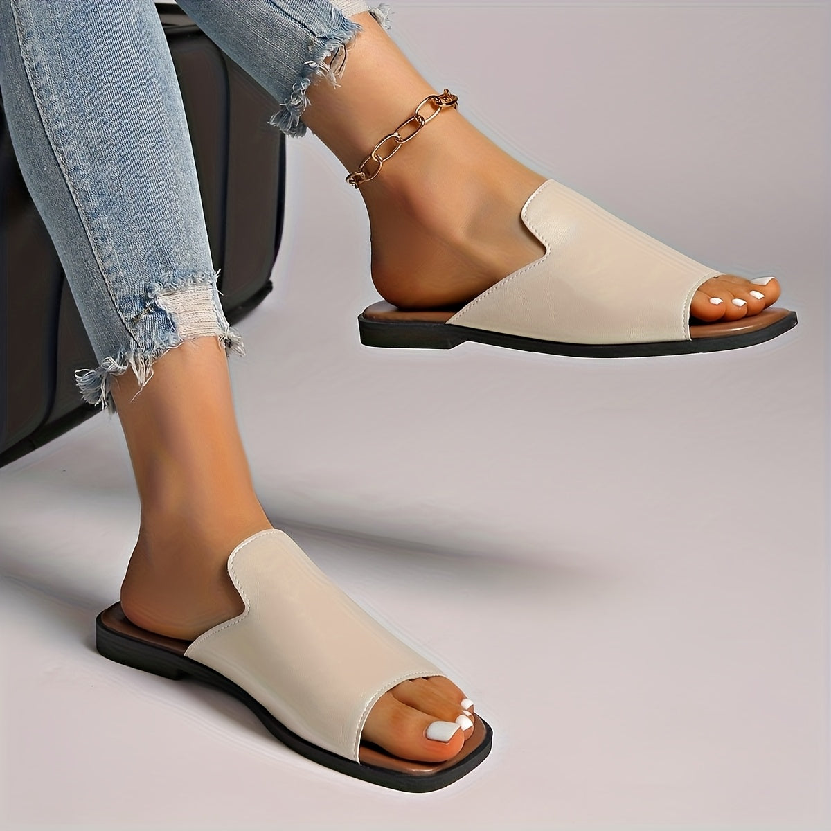 Damen Slip-On Sandalen mit eckiger Spitze – Moderner Look für Alltag und Freizeit