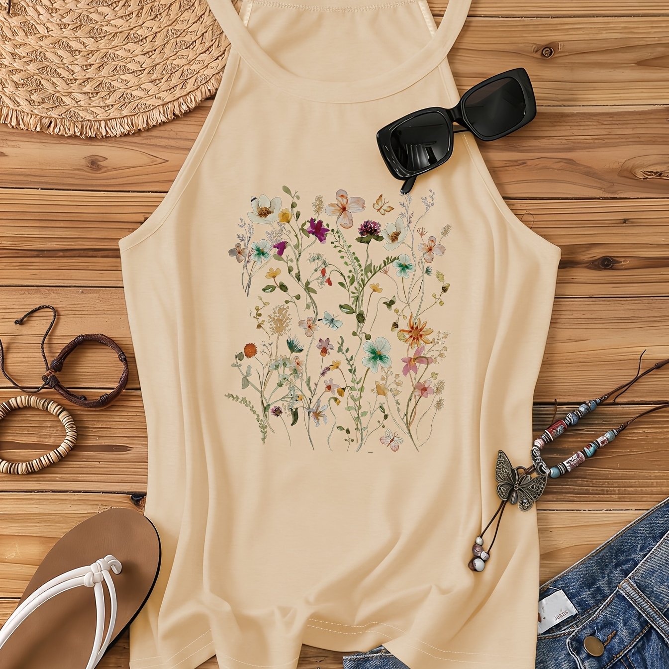 Damen Sommer Tanktop mit Blumenmuster – Lässiges Freizeitshirt für den Alltag und Urlaub