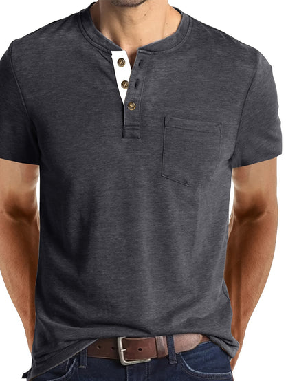 Herren Henley T-Shirt mit Knopfleiste und Brusttasche – Freizeitstil für Alltag und Wochenende