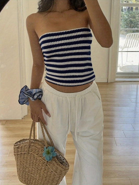 Damen Bandeau-Top mit Streifenmuster – Modisches Tube Top für Freizeit & Urlaub