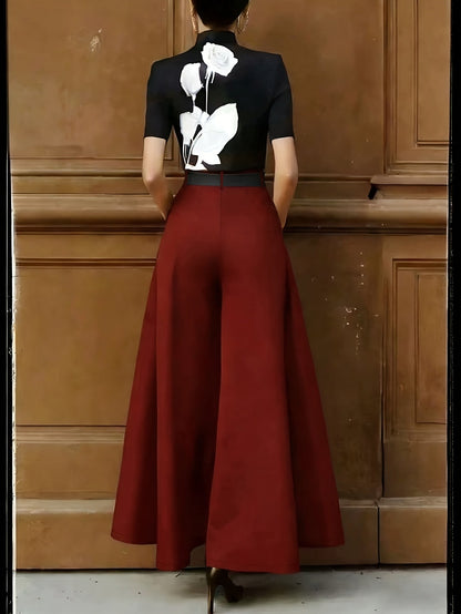Damen Weitbeinige Palazzo-Hose Eleganter High-Waist Business & Abend-Look