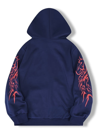 Hoodie mit Reißverschluss, Kapuze und Tribal-Flügel-Print