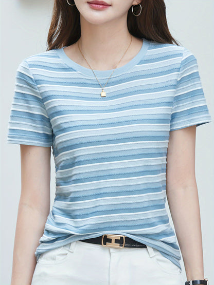 Damen T-Shirt im Casual-Stil mit Streifen und Rundhalsausschnitt – Perfekt für Alltag und Freizeit