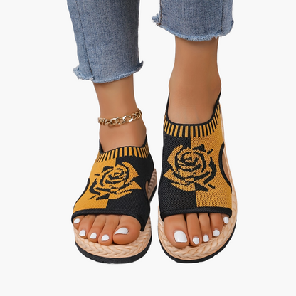 Damen Casual Sandalen mit Blumenmuster – Bequeme Sommerschuhe mit offener Zehenpartie