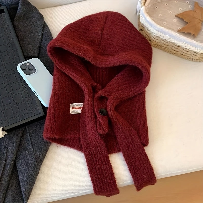 Gestrickte Sturmhaube mit Kapuze und integriertem Schal
