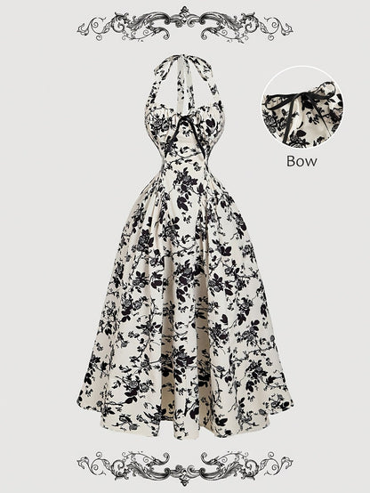 Damen Vintage Cocktailkleid mit Halterneck und Faltenrock – Eleganter Retro-Stil für besondere Anlässe