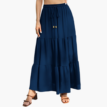 Damen Boho Maxirock mit Stufen und Kordelzug – Sommer, Freizeit, Elegant
