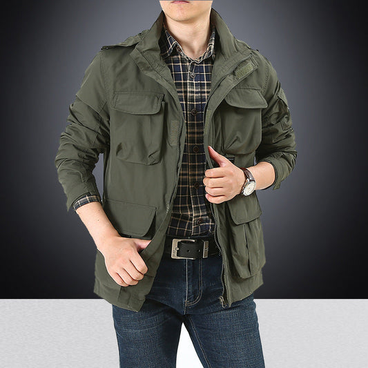 Herren Outdoor Jacke mit mehreren Taschen, Stehkragen und Kapuze, gefüttert