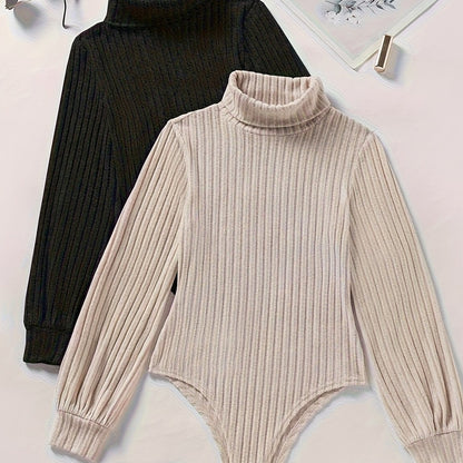 Gerippter Damen Rollkragen Body Langarm Eng Anliegend