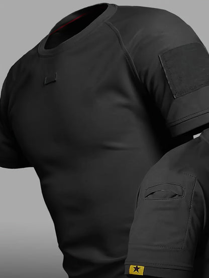 Herren Taktisches Kurzarmshirt mit Schultertaschen und Patchflächen – Funktionales Outdoor- und Einsatzshirt