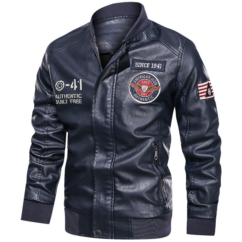 Herren Bomberjacke in Lederoptik mit Patches, Reißverschluss