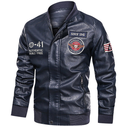 Herren Bomberjacke in Lederoptik mit Patches, Reißverschluss
