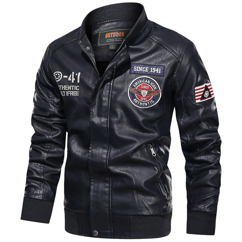 Herren Bomberjacke in Lederoptik mit Patches, Reißverschluss