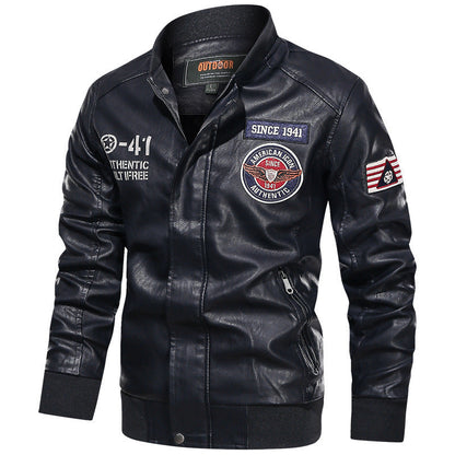 Herren Bomberjacke in Lederoptik mit Patches, Reißverschluss