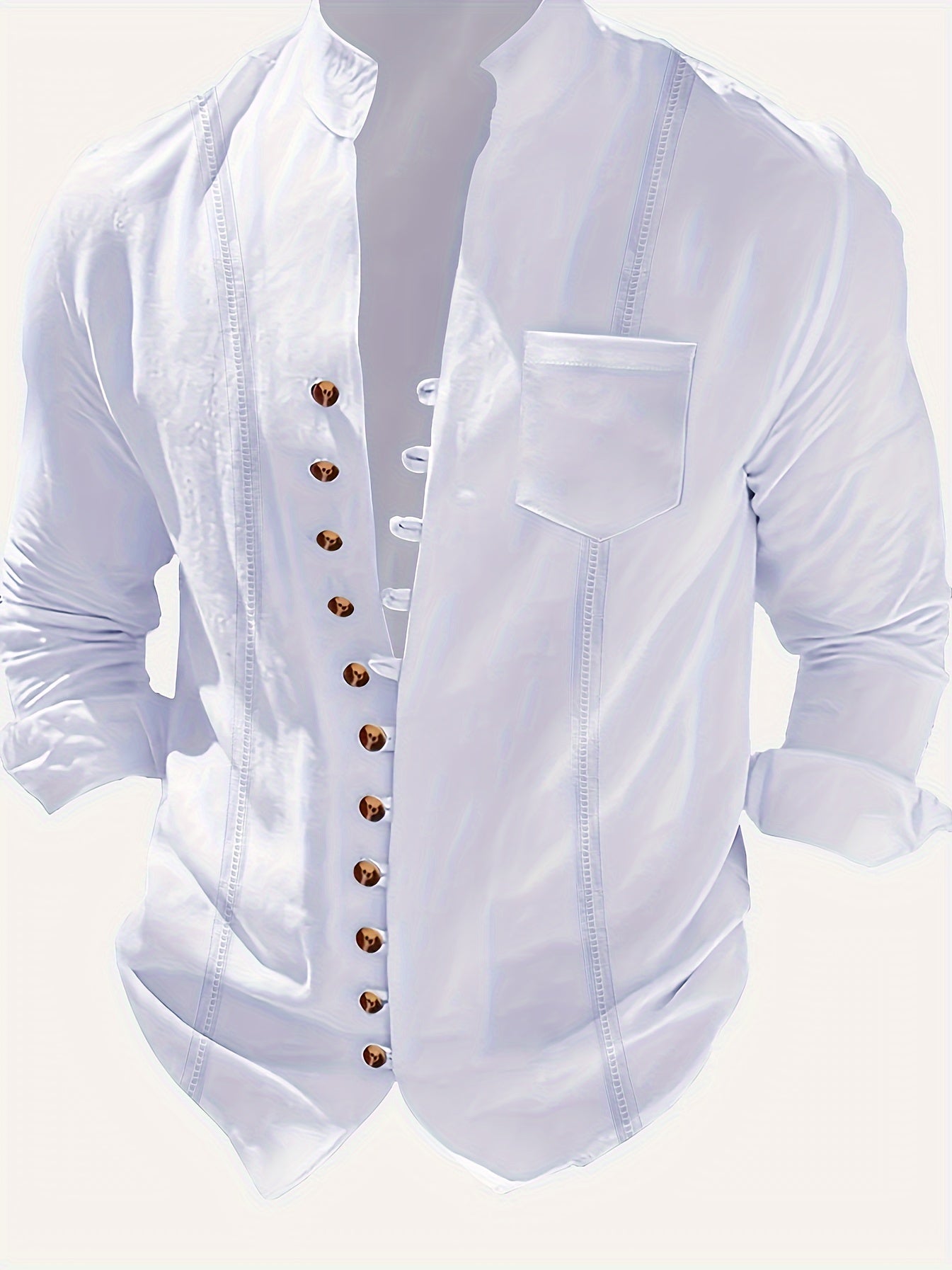 Herren Stehkragen Hemd Modern Vintage Stil Freizeit Business