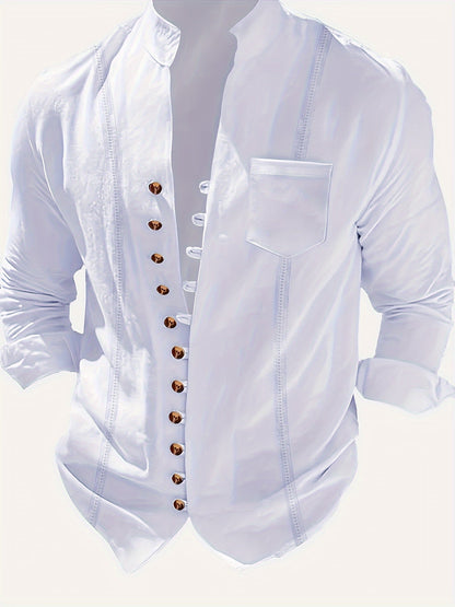 Herren Stehkragen Hemd Modern Vintage Stil Freizeit Business