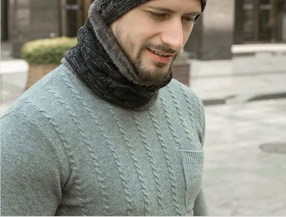 Winter Beanie Mütze & Schlauchschal Set Herren, Warme Strickmütze mit Fleece Futter, Winterset mit Nackenwärmer