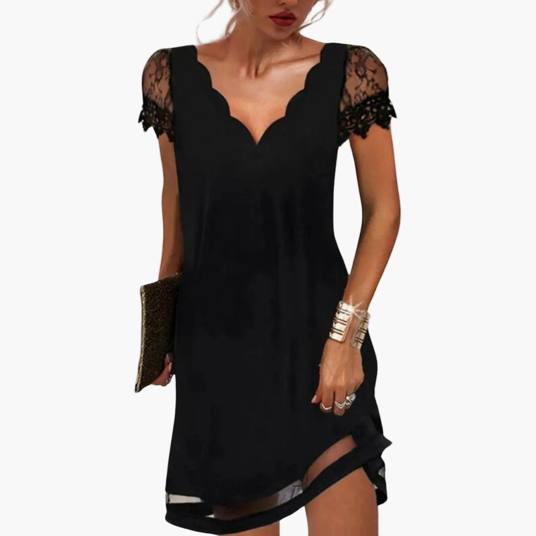 Damen Spitzenkleid mit Muschelsaum – Elegantes Abendkleid mit Spitze und modernem Design