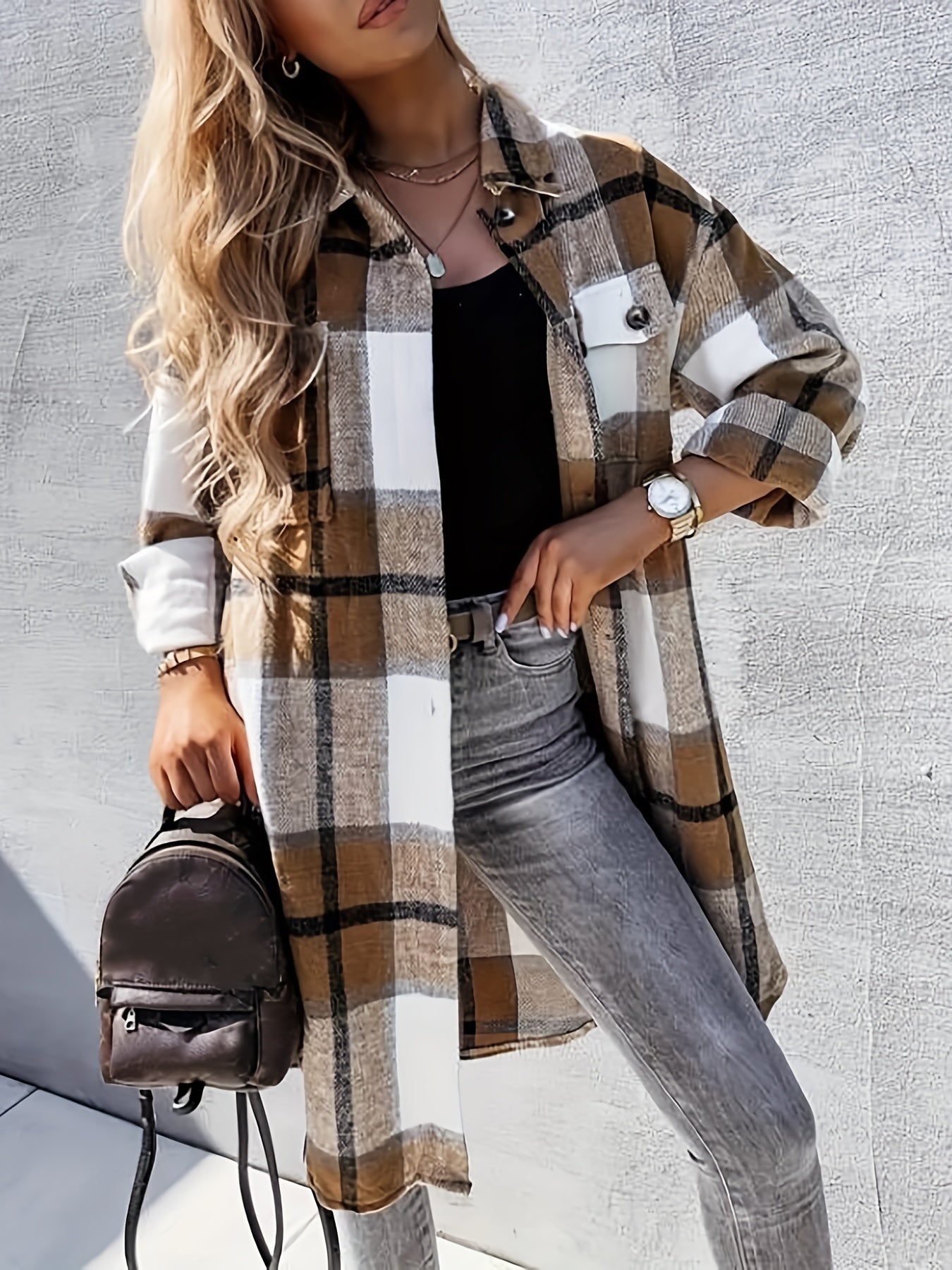 Damen Freizeit Karo Hemdjacke im Oversized Look – Perfekt für den Alltag