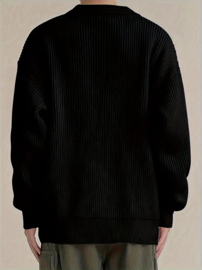 Gerippter Herren Cardigan mit Kragen und Knopfleiste, lässige Strickjacke für Männer
