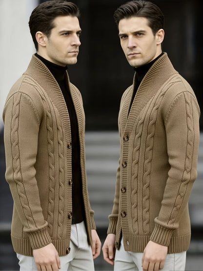 Herren Strickjacke Zopfmuster mit Schalkragen und Knöpfen