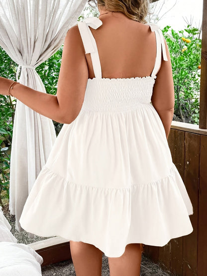 Damen Sommer Freizeitkleid mit Smok-Top und Schleifen-Trägern – Ideal für Urlaub und Alltag