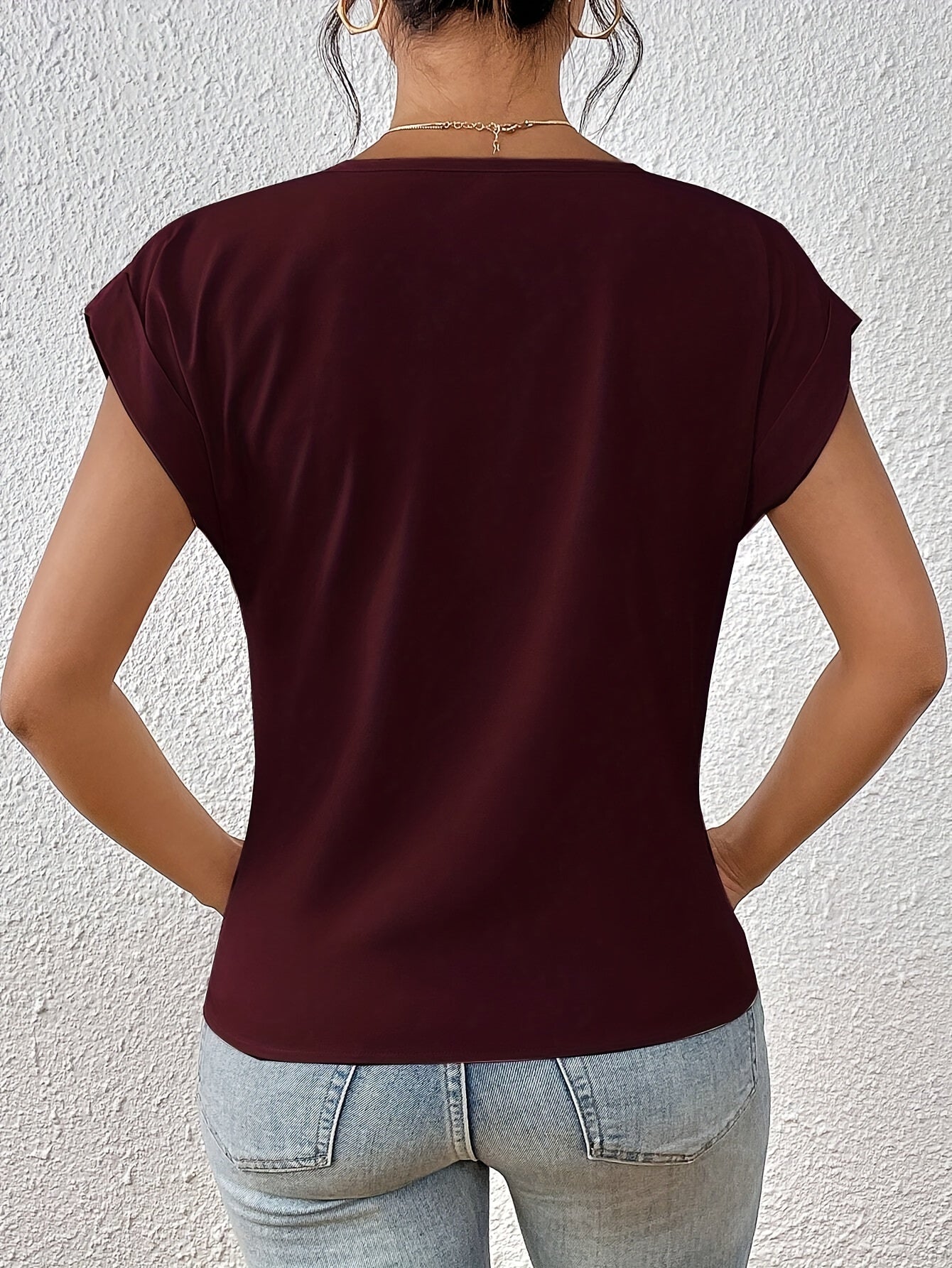 Damen Elegante Wickelbluse mit V-Ausschnitt für Alltag und Büro