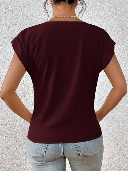 Damen Elegante Wickelbluse mit V-Ausschnitt für Alltag und Büro