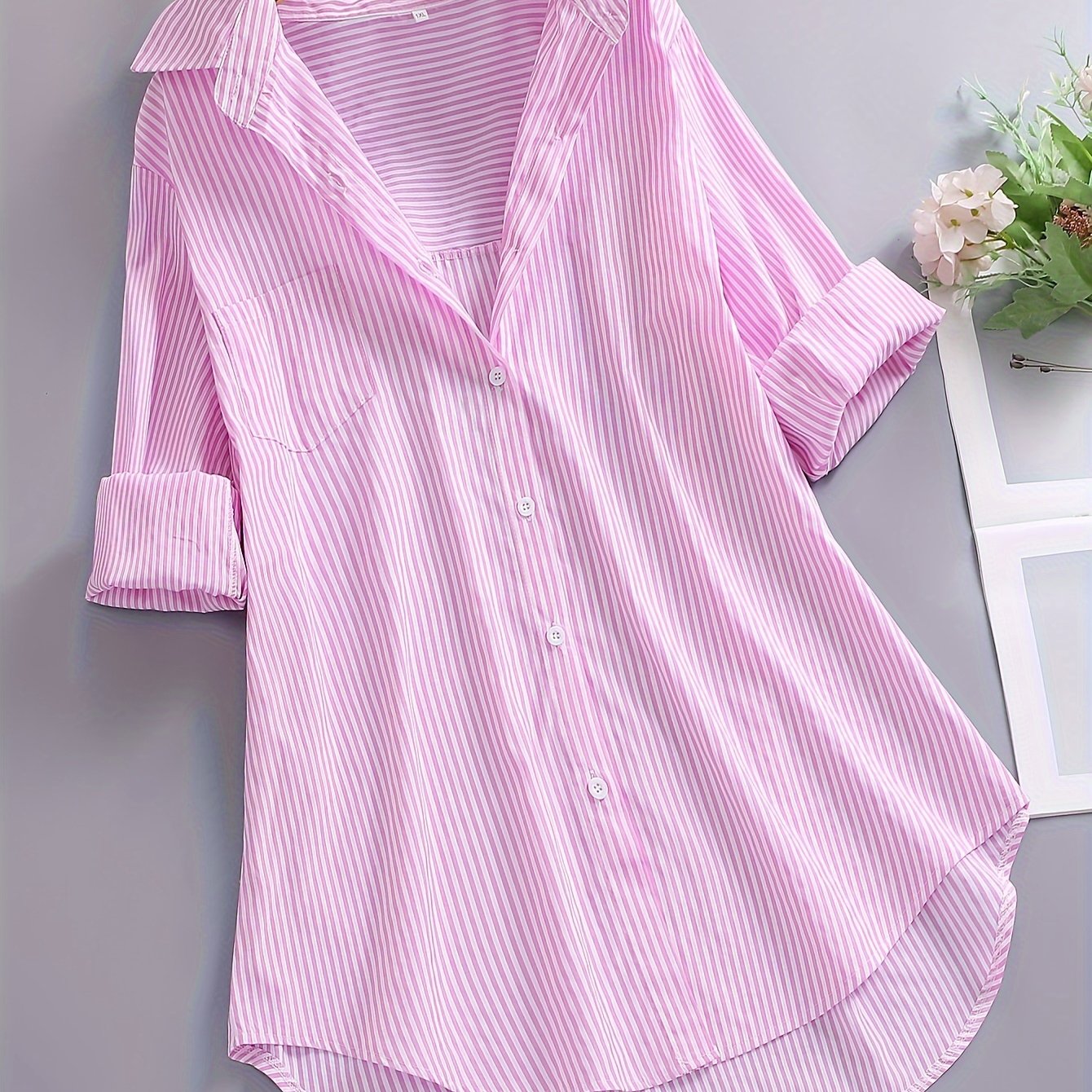 Damen Business Freizeithemd mit Streifenmuster – Elegantes Oversize Blusenshirt für Büro & Alltag