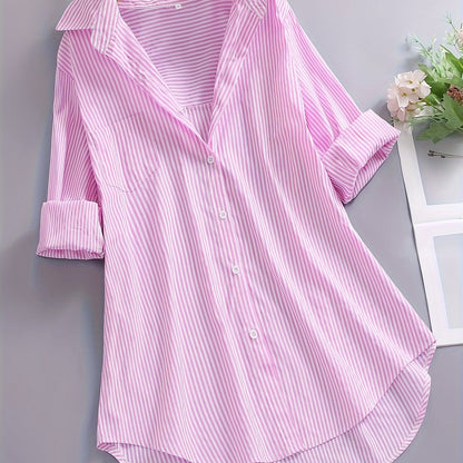 Damen Business Freizeithemd mit Streifenmuster – Elegantes Oversize Blusenshirt für Büro & Alltag