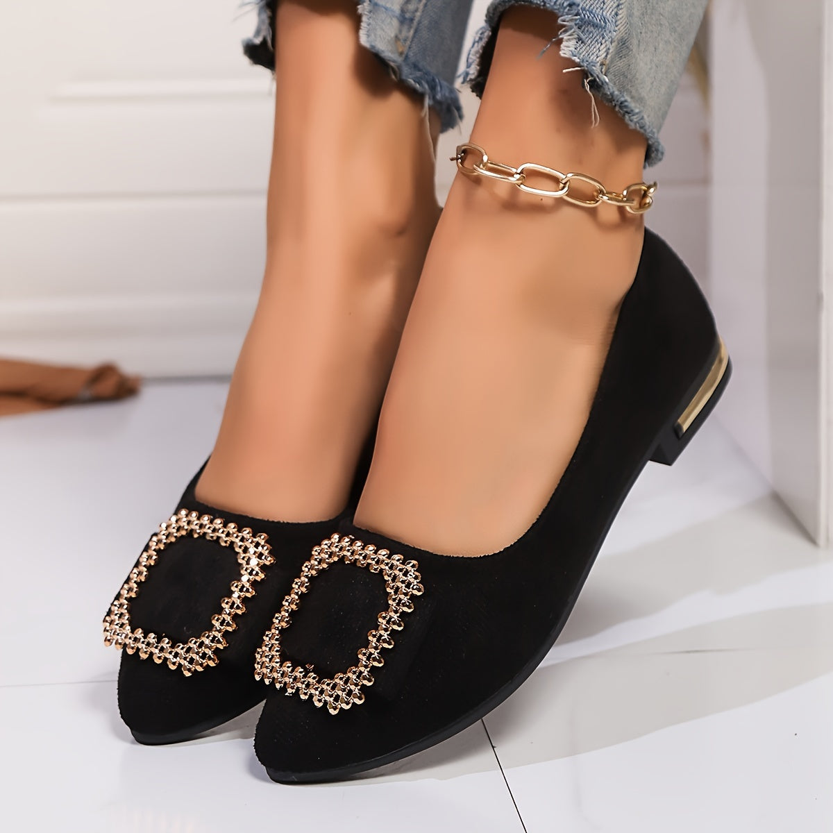 Damen Ballerinas mit funkelnder Schnalle – Elegante Slip-Ons für Alltag & besondere Anlässe