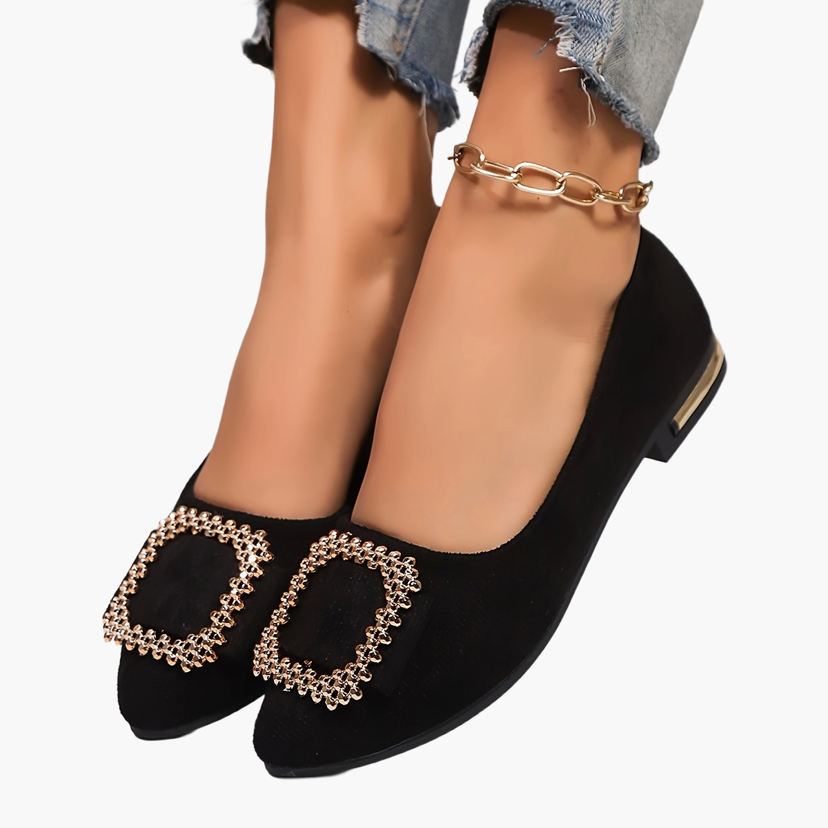 Damen Ballerinas mit funkelnder Schnalle – Elegante Slip-Ons für Alltag & besondere Anlässe