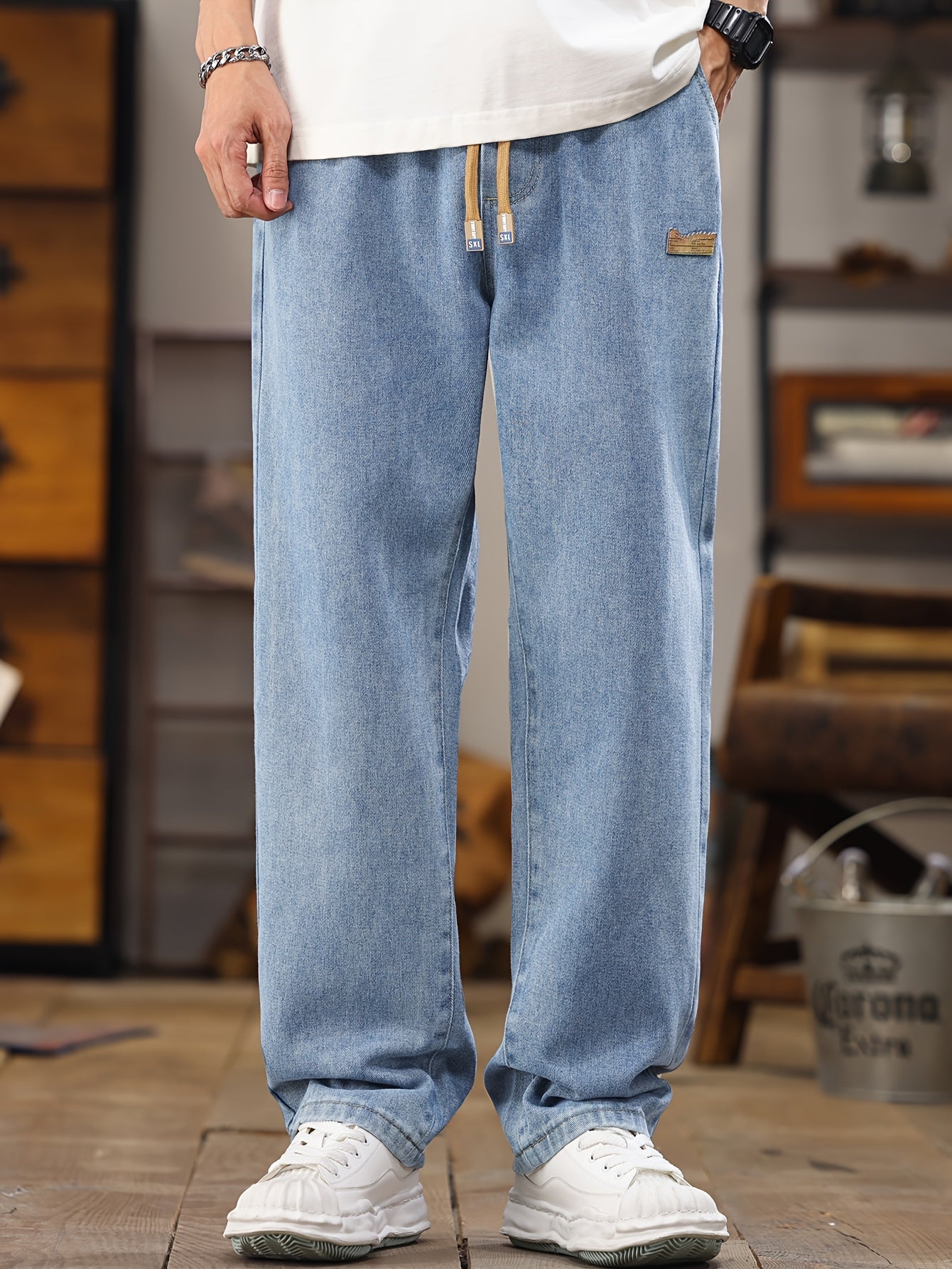 Herren Relaxed Fit Jeans Jogginghose – Modischer Freizeit-Look mit Kordelzug