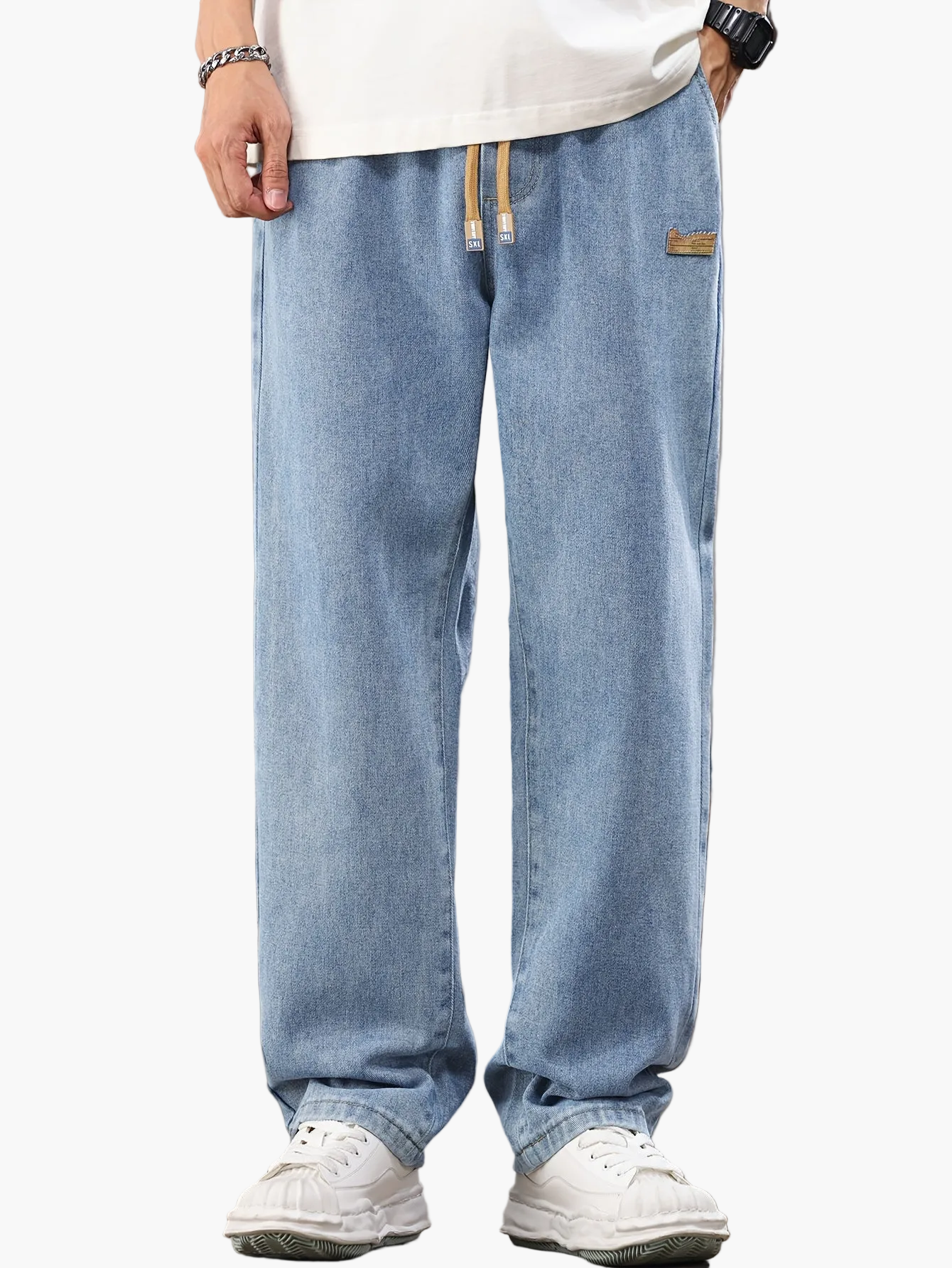 Herren Relaxed Fit Jeans Jogginghose – Modischer Freizeit-Look mit Kordelzug
