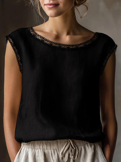 Damen Blusentop mit Spitze und elegantem Schnitt – Ärmellos, zeitloser Stil, vielseitig kombinierbar