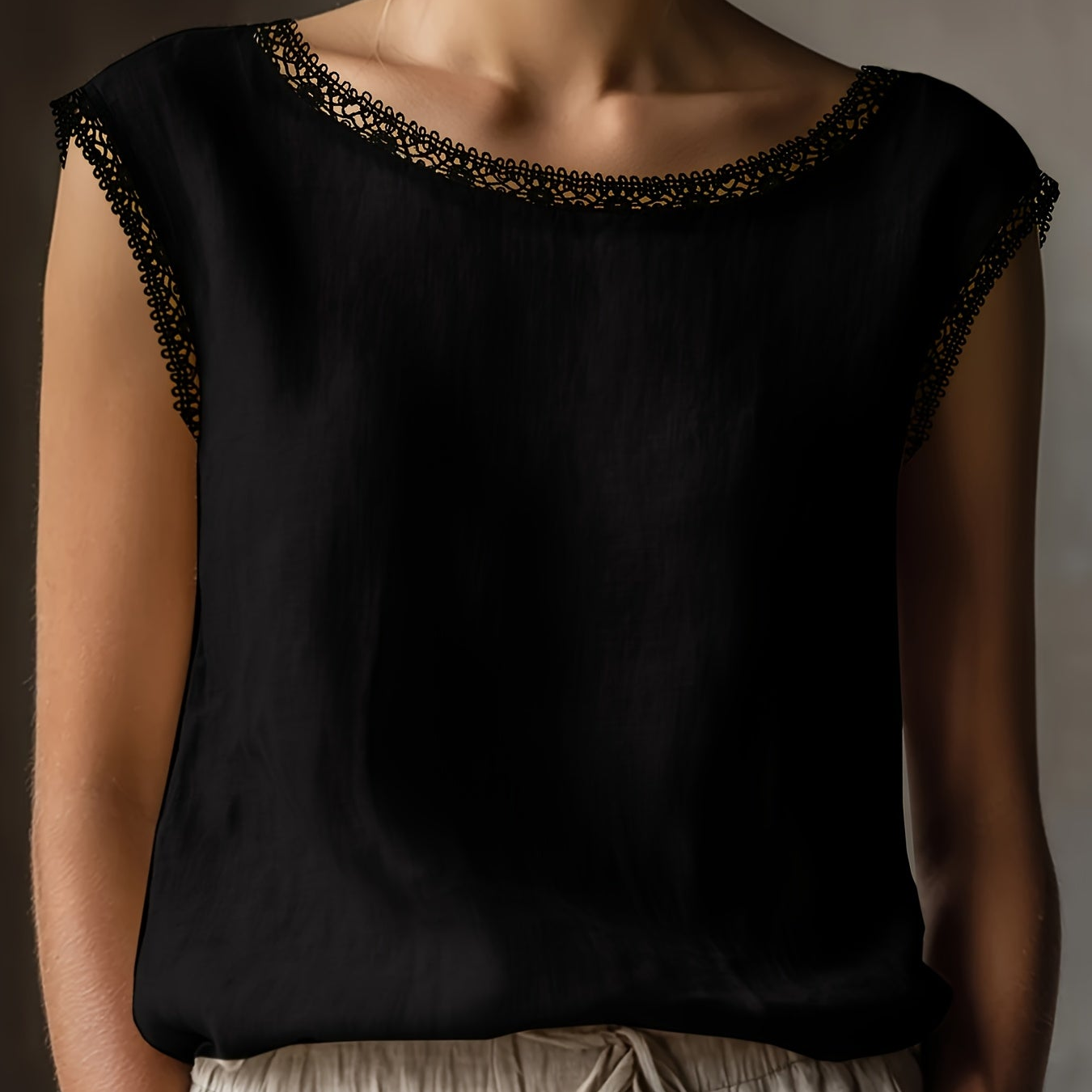 Damen Blusentop mit Spitze und elegantem Schnitt – Ärmellos, zeitloser Stil, vielseitig kombinierbar