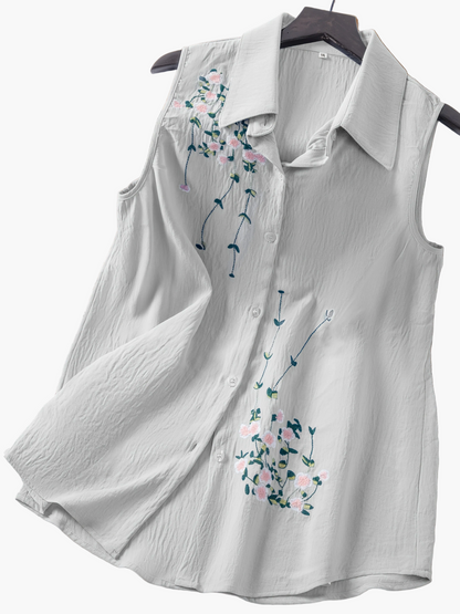 Damen ärmellose Bluse mit Stickerei – Eleganter Freizeitstil für Büro & Alltag