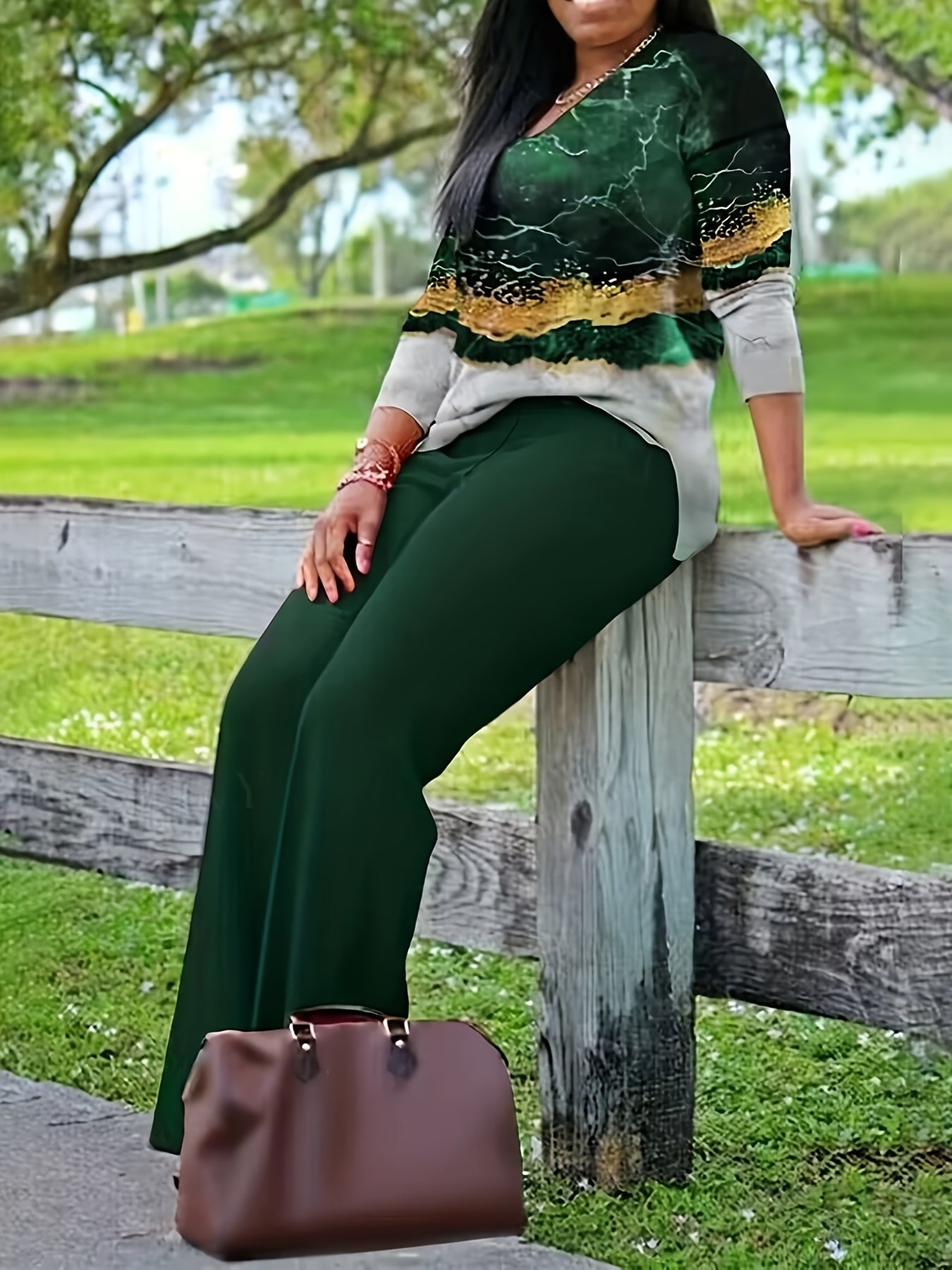 Damen Elegante Freizeit-Hose mit Modernem Print-Oberteil – Perfekt für Alltag und Ausflüge