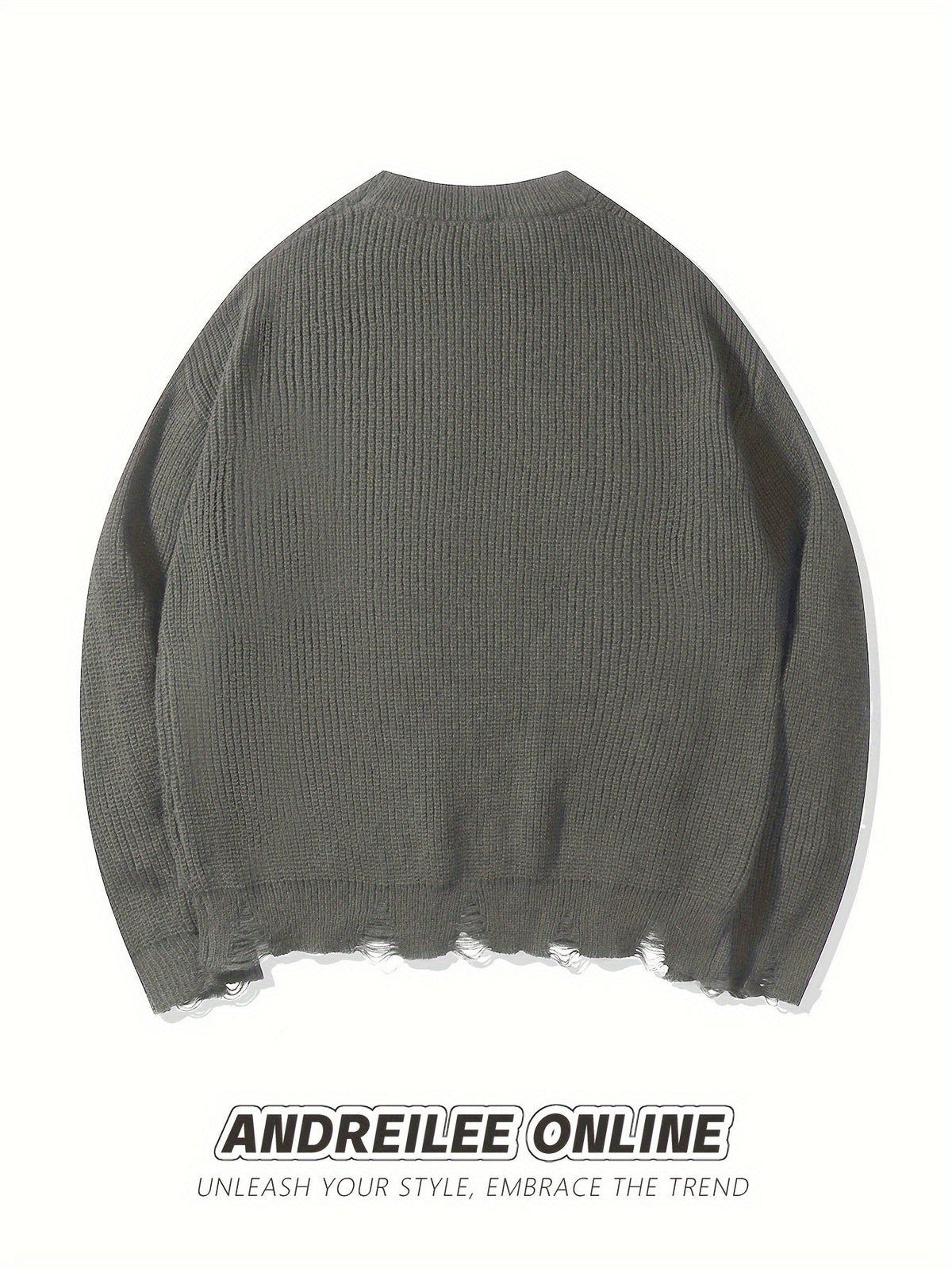 Unisex Strickpullover mit Kreuzstich-Details und Used-Look, Rundhals