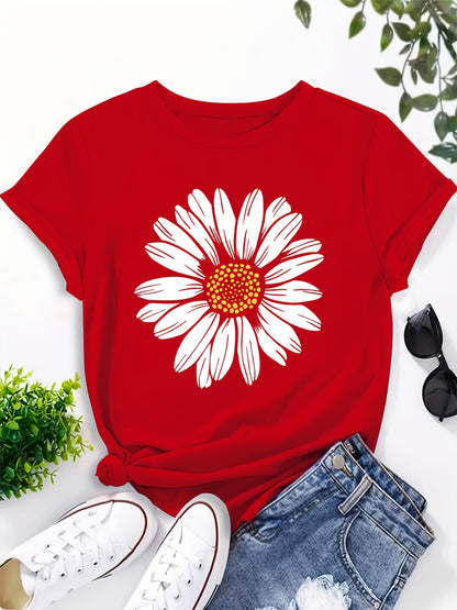 Damen T-Shirt mit Gänseblümchen-Print – Lässiges Sommer Oberteil im Boho-Stil