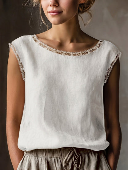 Damen Blusentop mit Spitze und elegantem Schnitt – Ärmellos, zeitloser Stil, vielseitig kombinierbar